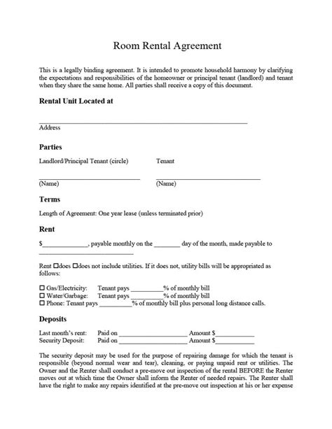 39 Simple Room Rental Agreement Templates - TemplateArchive